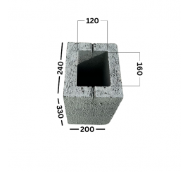 PW1/20-33, 1 kanalo ventiliaciniai blokeliai, 200x300x240, anga 120x160
