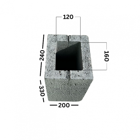 PW1/20-33, 1 kanalo ventiliaciniai blokeliai, 200x300x240, anga 120x160