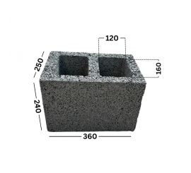 PW2/25-24-36, 2 kanalų ventiliaciniai blokeliai keramzitiniai, 250x240x360, angos 120x160 170999